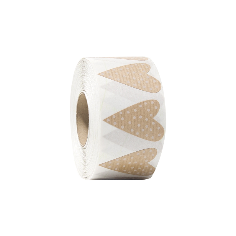 Presentetikett modern heart dots ribbad kraft brun/vita - 1