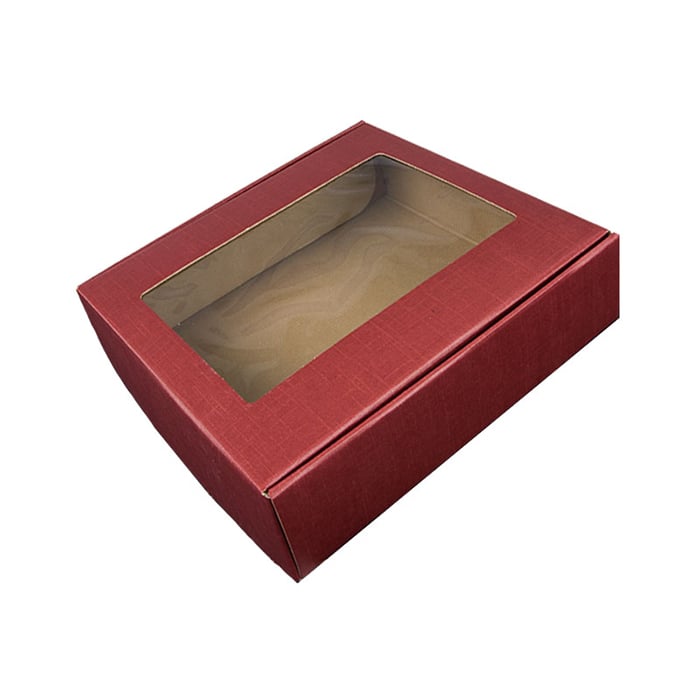 Flaskeske med vindu liggende linpreget burgunder - 1