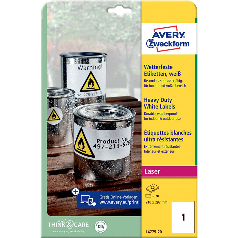 Avery etiketter Slitesterk Hvit - 1