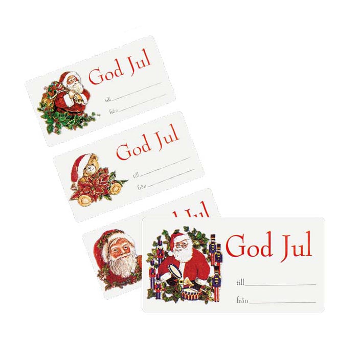 Etikett til/fra fire forskjellige julemotiv
