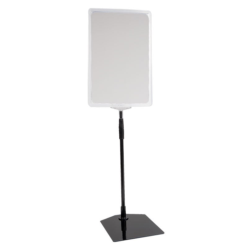 Skiltsett stabilt A4, metallfot & teleskopstang transparent - 1