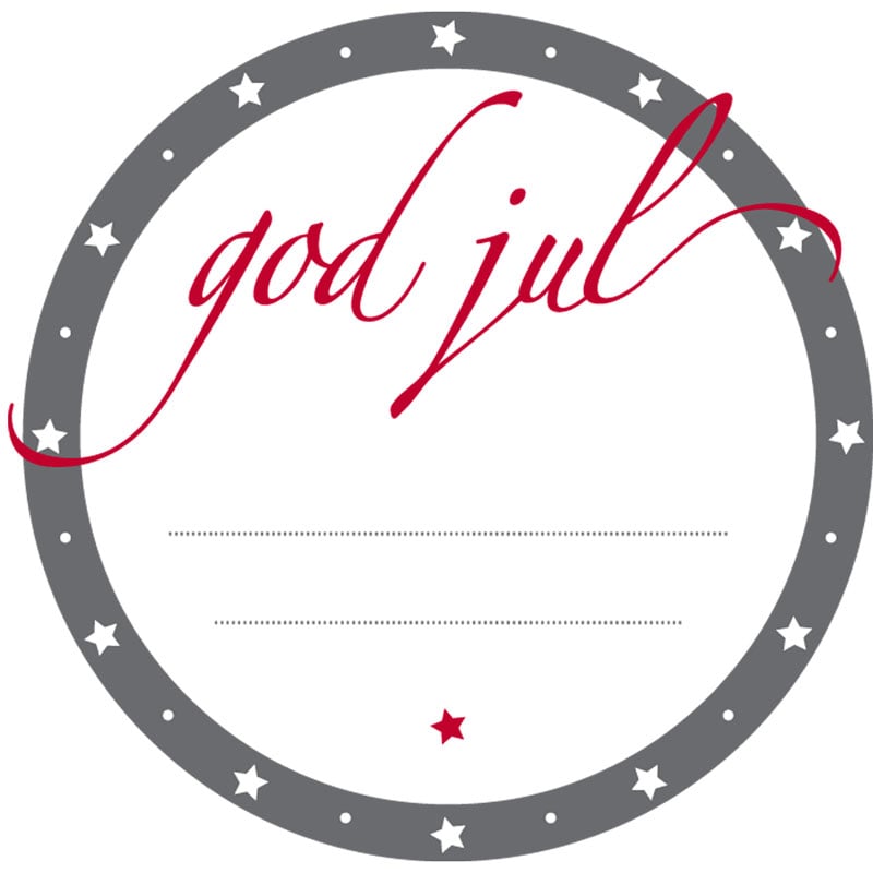 Etikett rund god jul rød/grå - 1