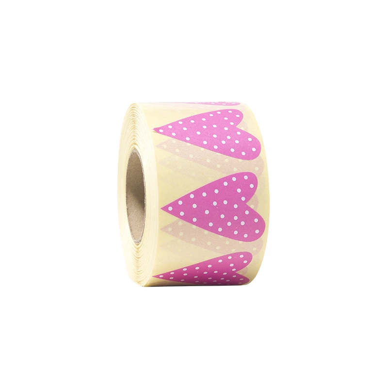 Gaveetikett modern heart dots cerise med hvite prikker - 1