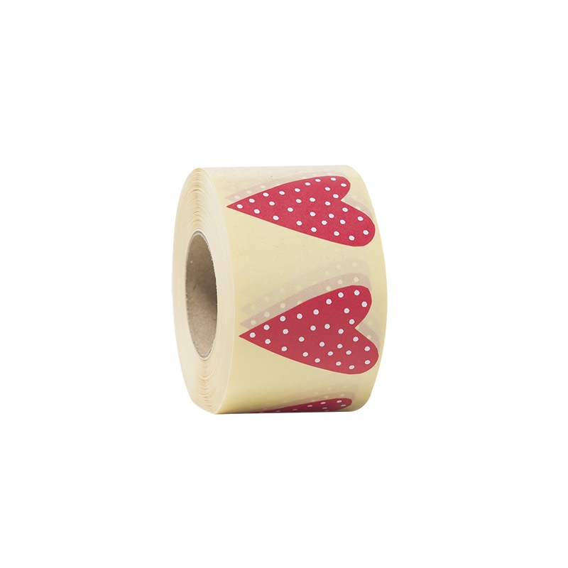 Presentetikett modern heart dots rød med hvite prikker - 1