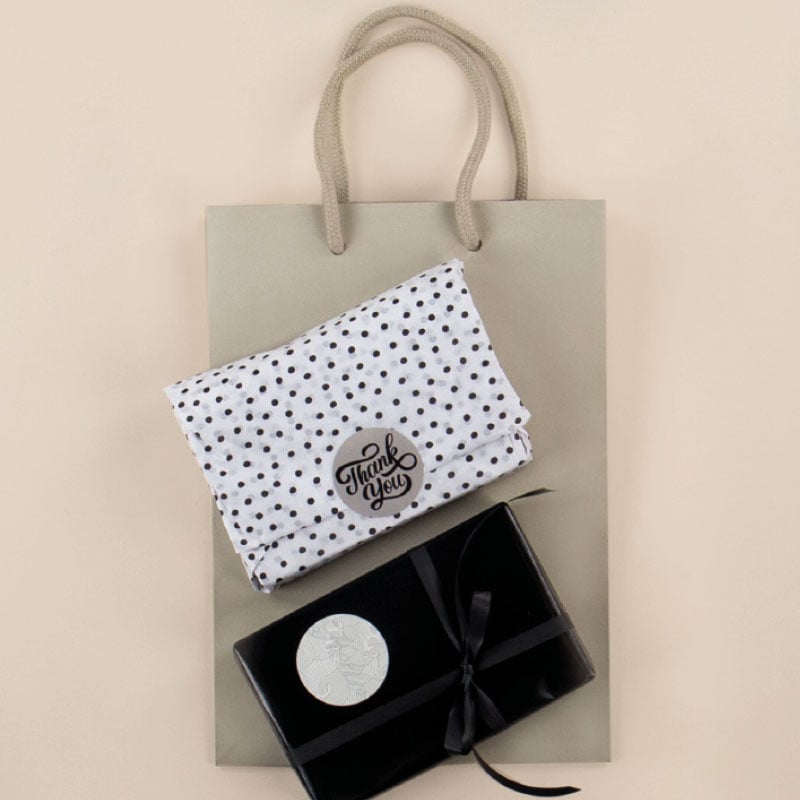 Etikett Venice Black "Thank you/hello" Ø49 1000 stk - 3