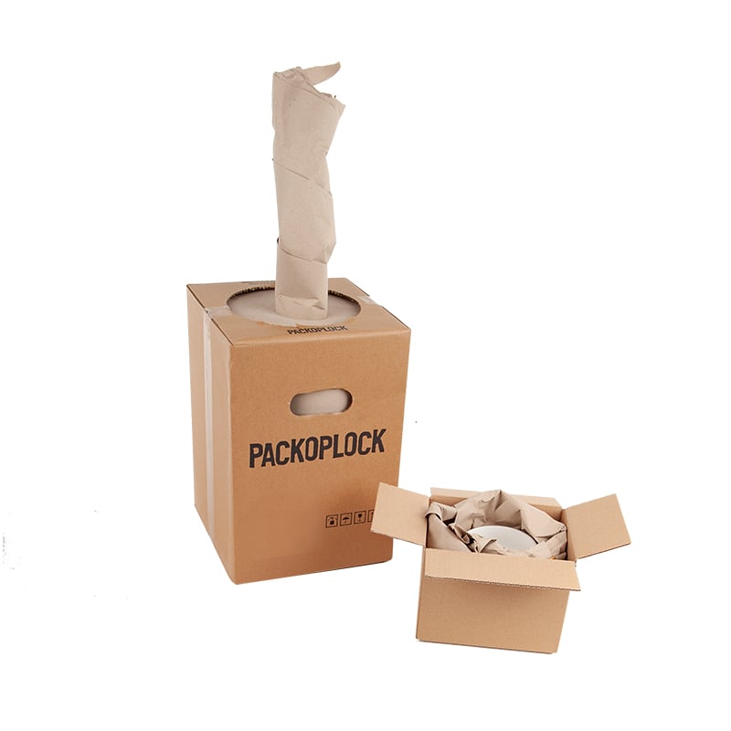 Pakkepapir på rull av 100 % resirkulert papir i dispenser - 1