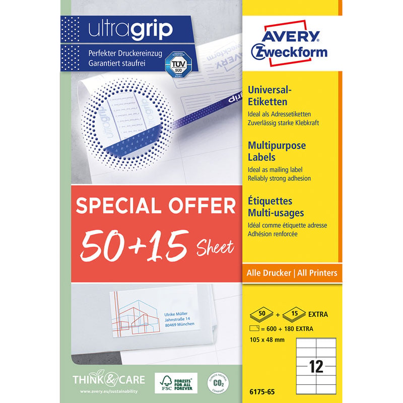Avery etiketter Ultragrip 30 % ekstra innhold - 1