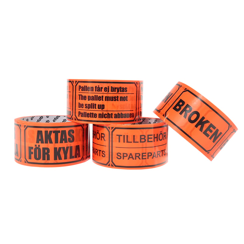 Selvlysende oransje tape med sort trykk - 1