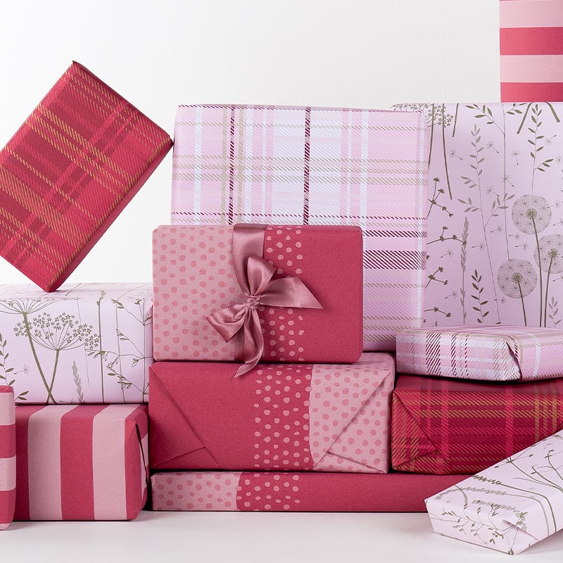 Gavepapir Tartan Bordeaux/Gull - 5