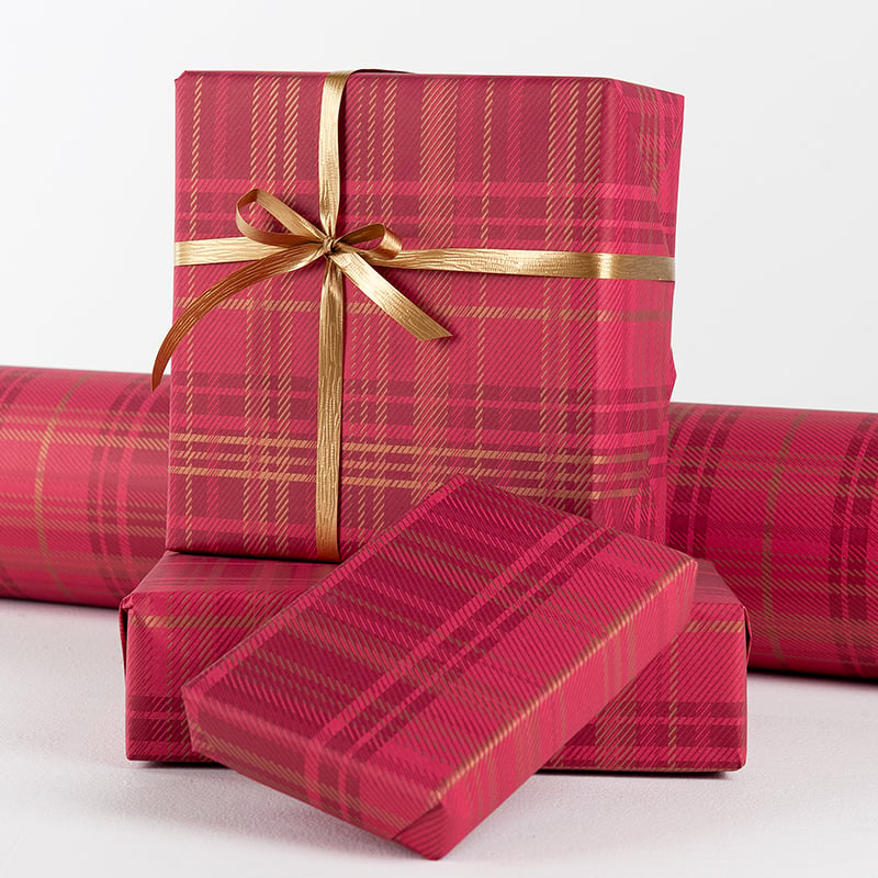 Gavepapir Tartan Bordeaux/Gull - 2