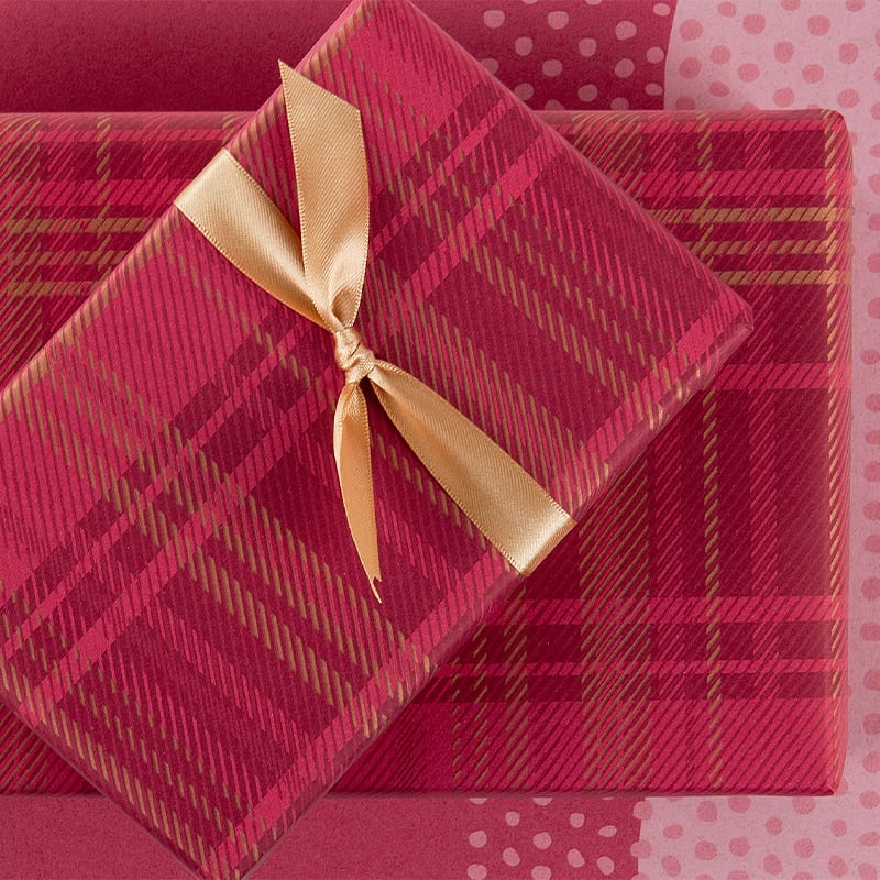 Gavepapir Tartan Bordeaux/Gull - 4